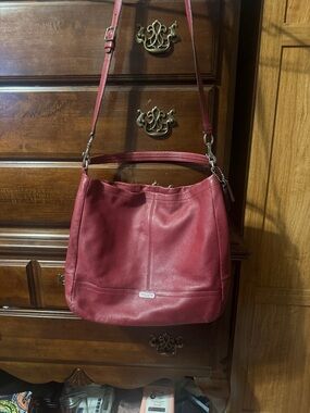 Coach Burgundy Leather Shoulder Bag with Adjustable Strap